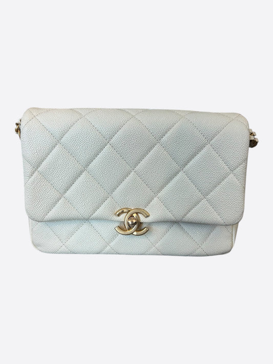 Chanel White Caviar Quilted Chain Melody Small Flap bag