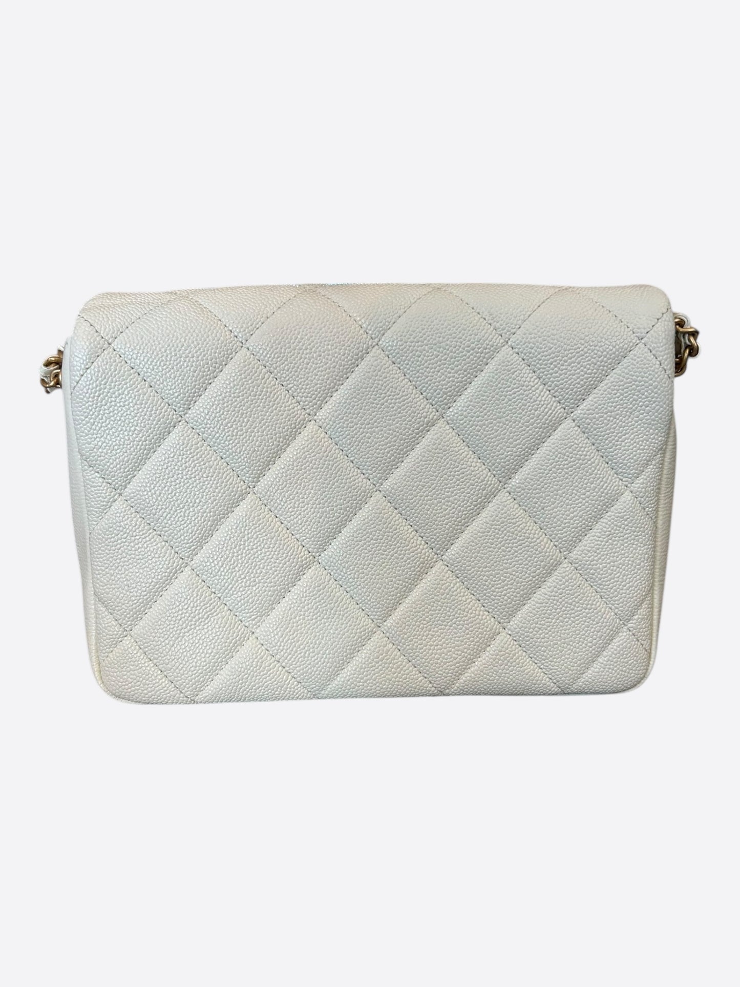 Chanel White Caviar Quilted Chain Melody Small Flap bag