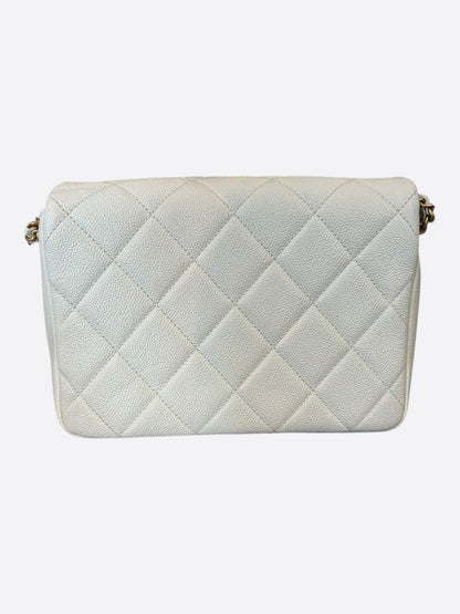 Chanel White Caviar Quilted Chain Melody Small Flap bag