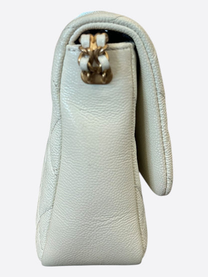 Chanel White Caviar Quilted Chain Melody Small Flap bag