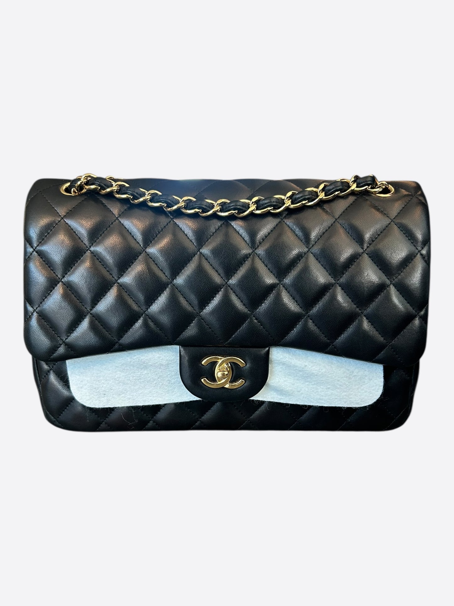 Chanel Black Lambskin Quilted Jumbo Flap Bag