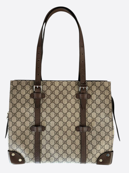 Gucci Beige & Brown GG Monogram Large Tote Bag