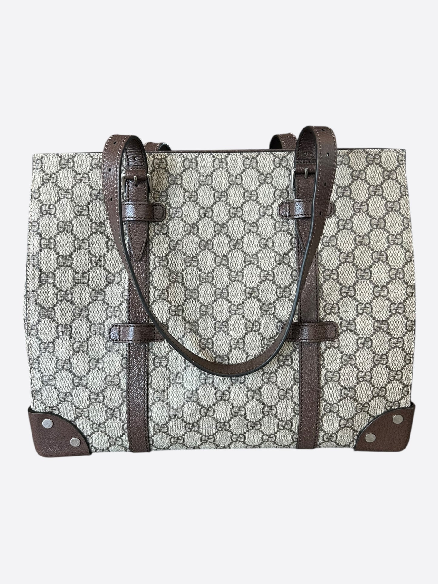 Gucci Beige & Brown GG Monogram Large Tote Bag