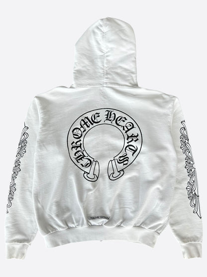 Chrome Hearts White & Black Horseshoe Logo Zip Up Hoodie