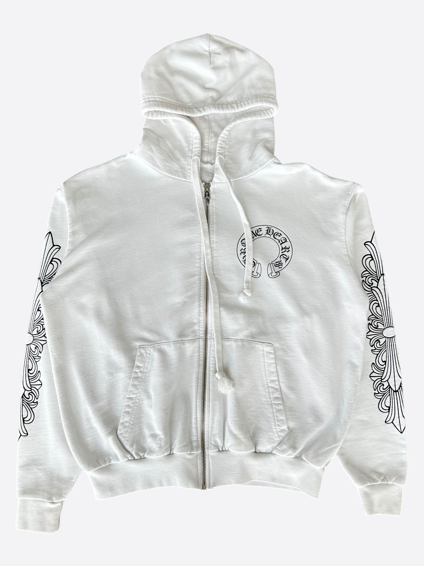 Chrome Hearts White & Black Horseshoe Logo Zip Up Hoodie