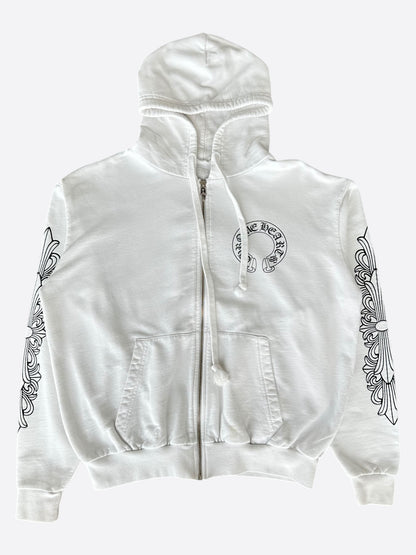Chrome Hearts White & Black Horseshoe Logo Zip Up Hoodie