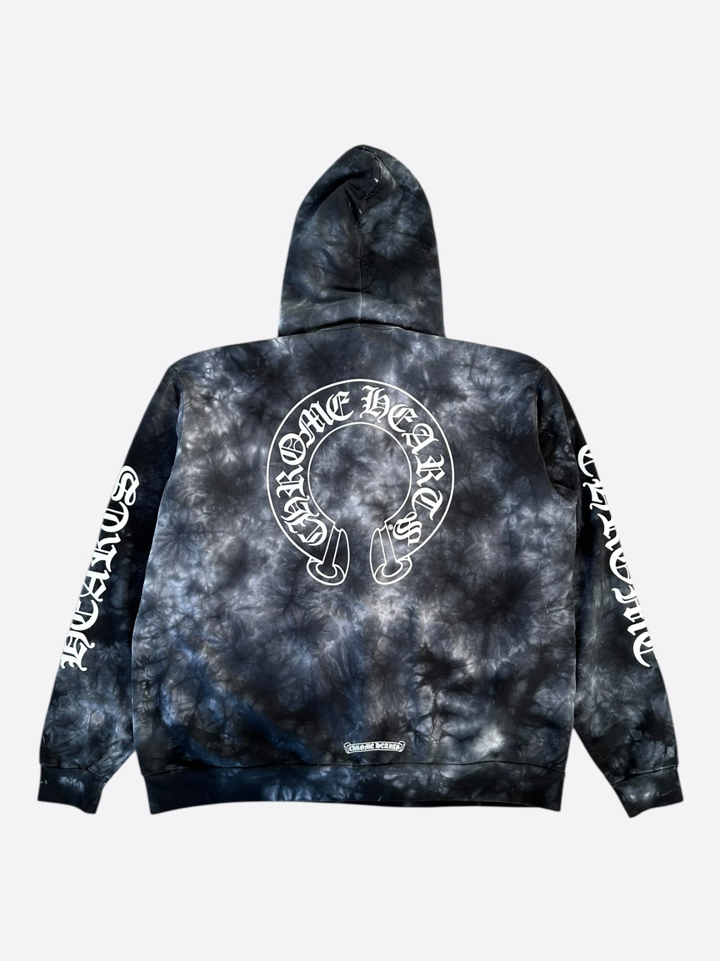 Chrome Hearts Black & White Tie-Dye Horseshoe Logo Hoodie