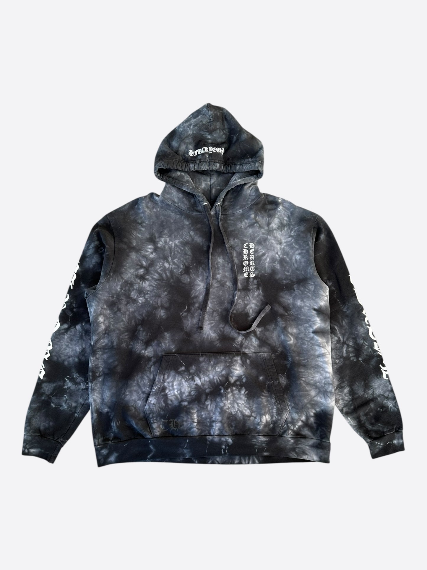 Chrome Hearts Black & White Tie-Dye Horseshoe Logo Hoodie