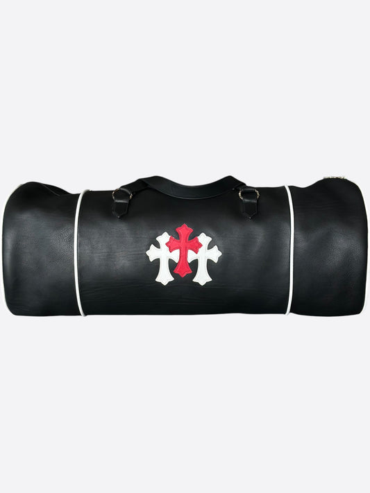 Chrome Hearts Black White & Red Triple Cross Leather Duffel Bag