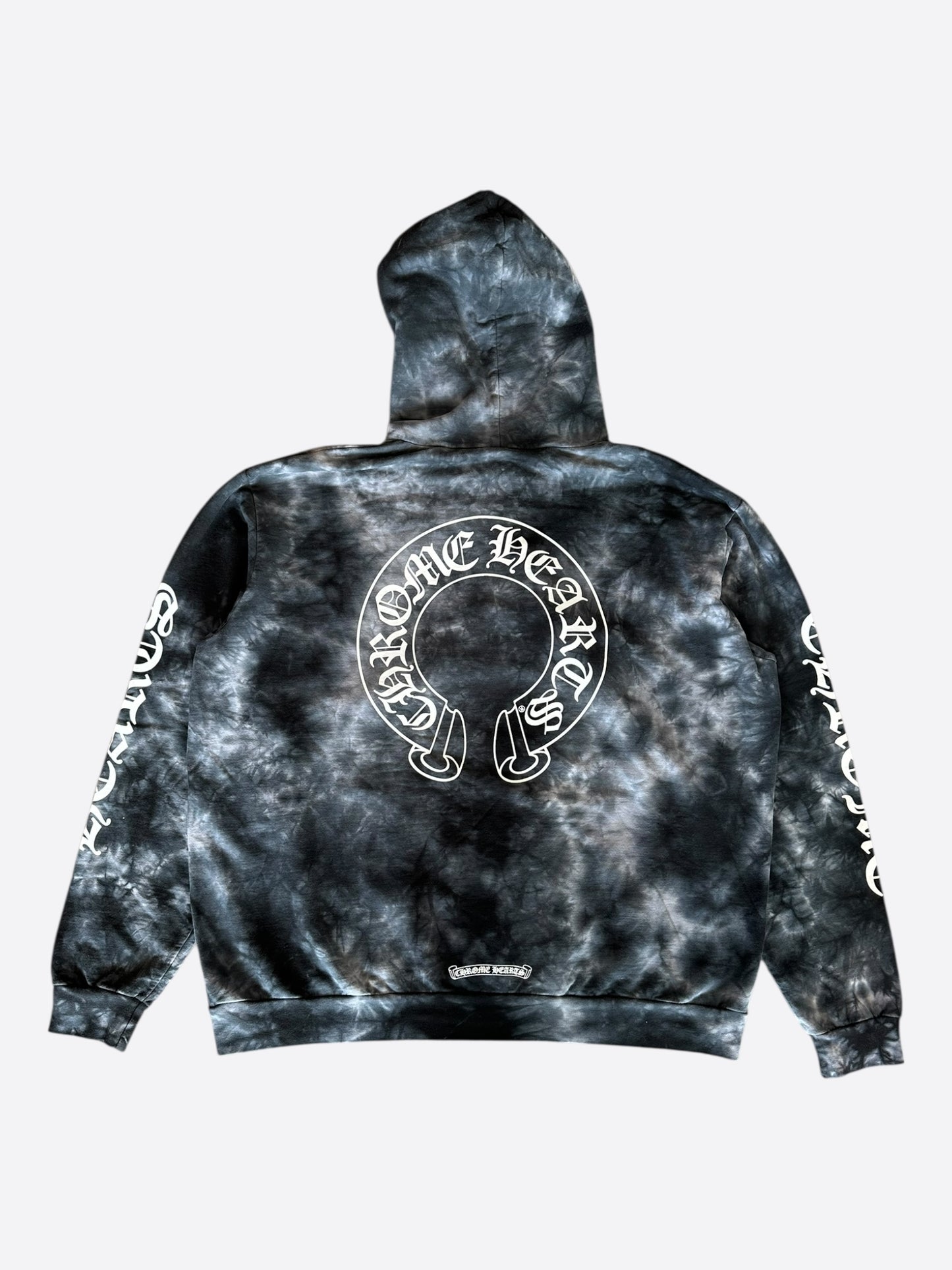 Chrome Hearts Black & White Tie-Dye Horseshoe Logo Hoodie