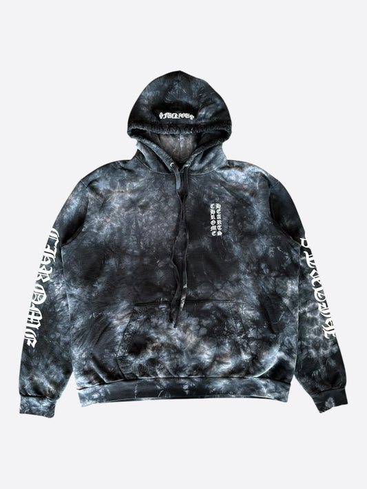 Chrome Hearts Black & White Tie-Dye Horseshoe Logo Hoodie
