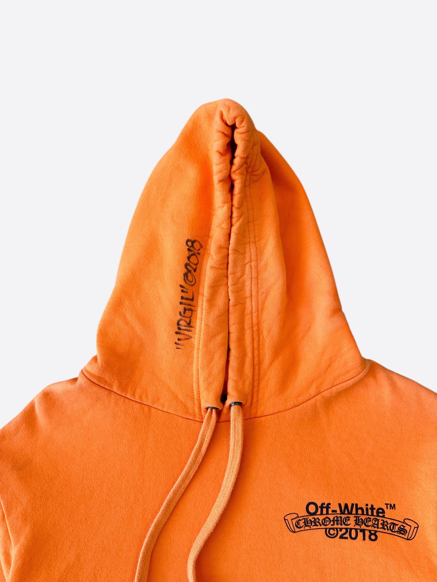 Chrome Hearts Off-White Virgil Signed Orange & Black Scroll Logo Hoodie