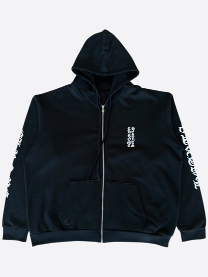 Chrome Hearts Black & White Script Zip Up Hoodie