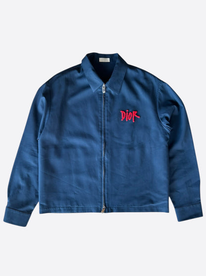 Dior Stussy Navy & Red Logo Zip Up Jacket