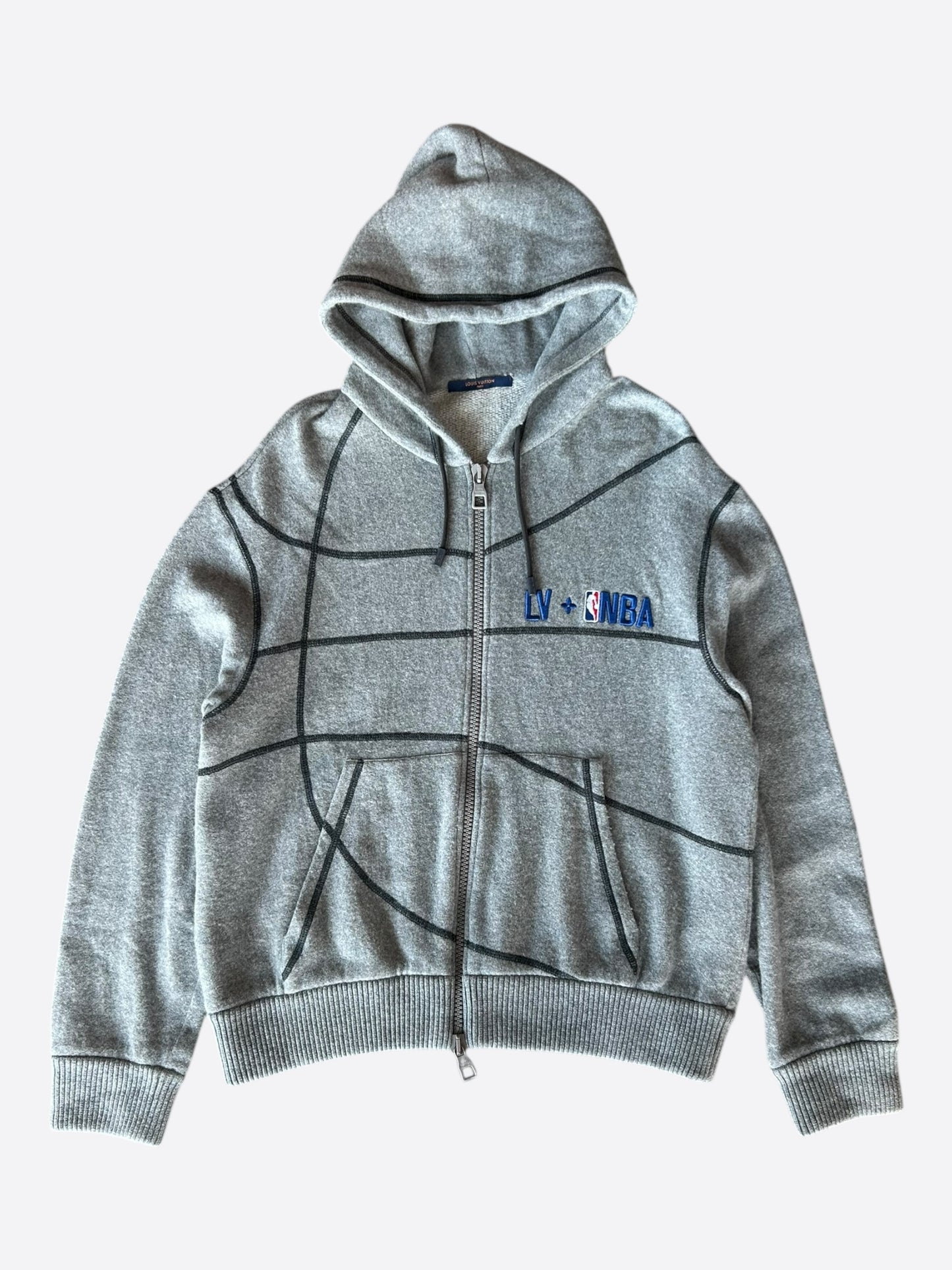 Louis Vuitton NBA Grey Basketball Embroidered Zip Up Hoodie