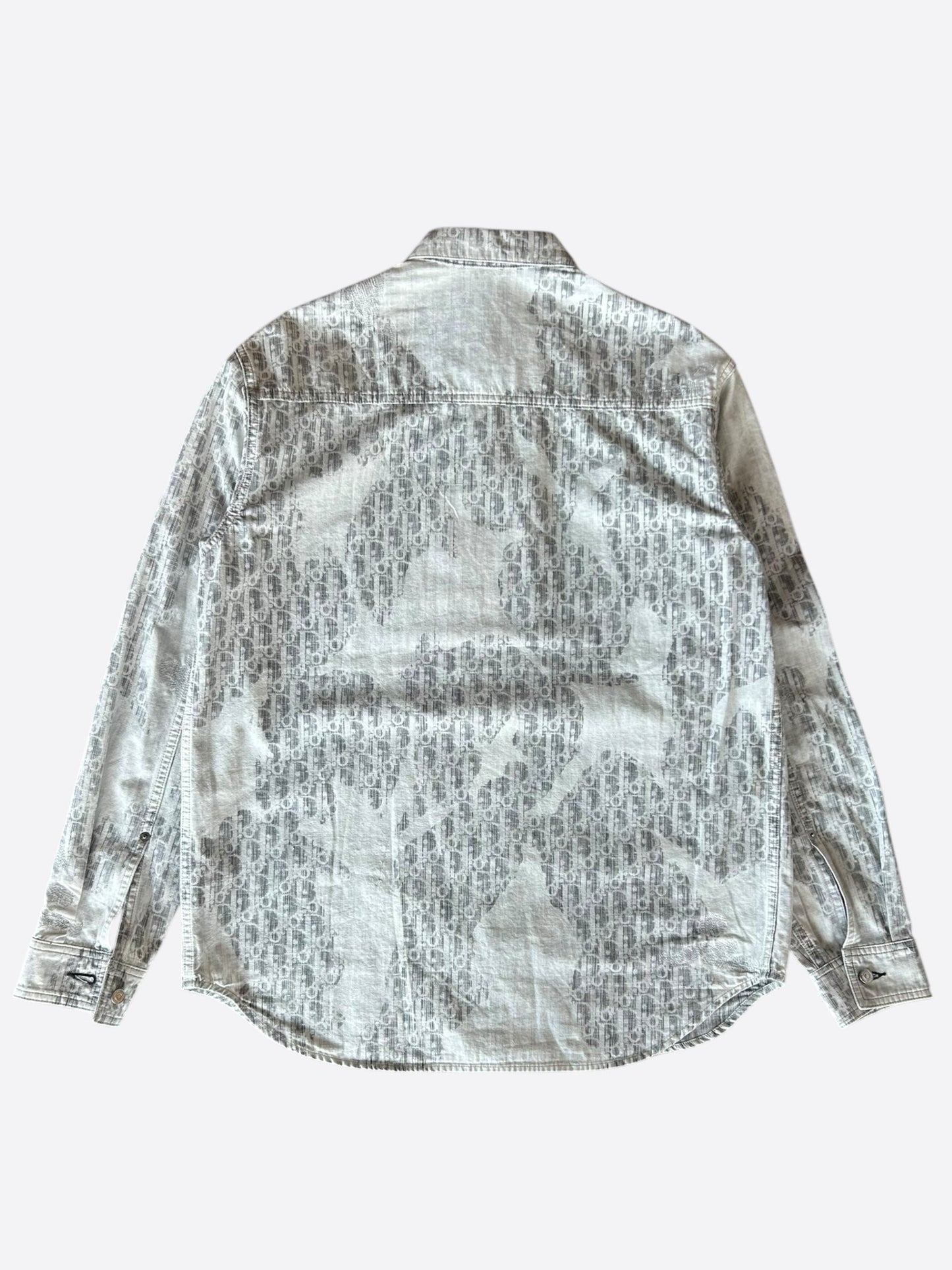 Dior Grey Oblique Distressed Button Up Shirt