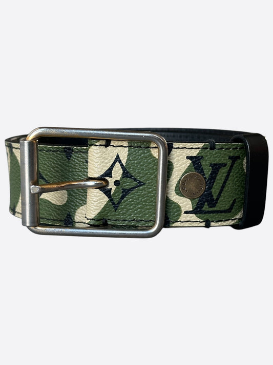 Louis Vuitton Takashi Murakami Green Camouflage Monogram Belt