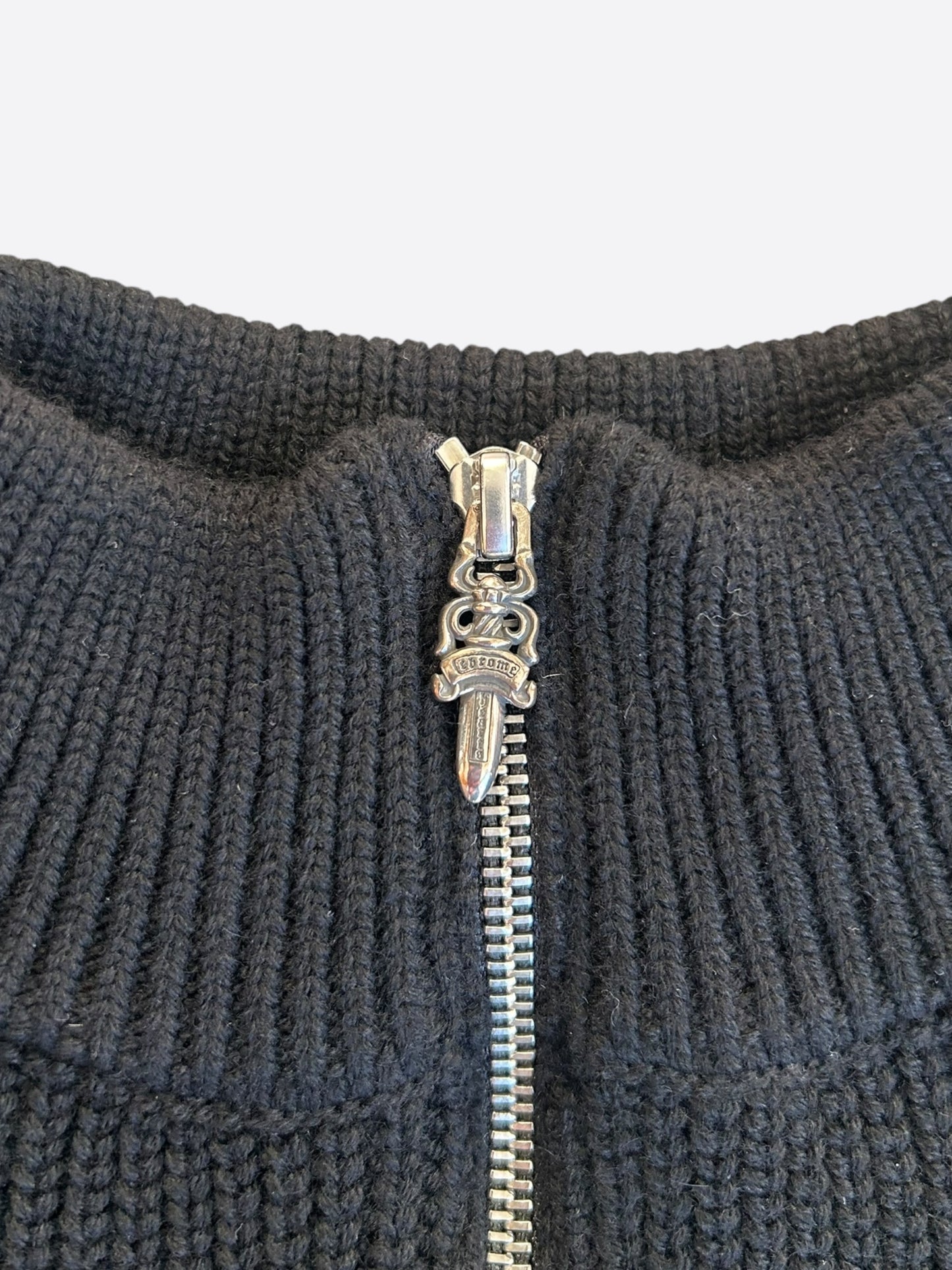 Chrome Hearts Black Triple Cross Patch Cashmere Quarter Zip Sweater