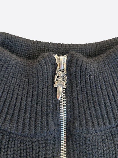 Chrome Hearts Black Triple Cross Patch Cashmere Quarter Zip Sweater