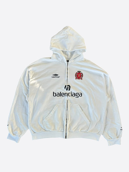 Balenciaga White & Black Soccer Logo Zip Up Hoodie