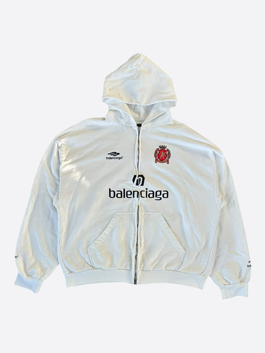Balenciaga White & Black Soccer Logo Zip Up Hoodie