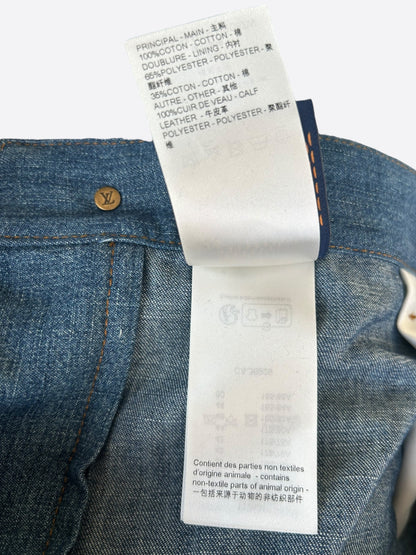 Louis Vuitton Blue & Gold Embroidered Logo Denim Shorts