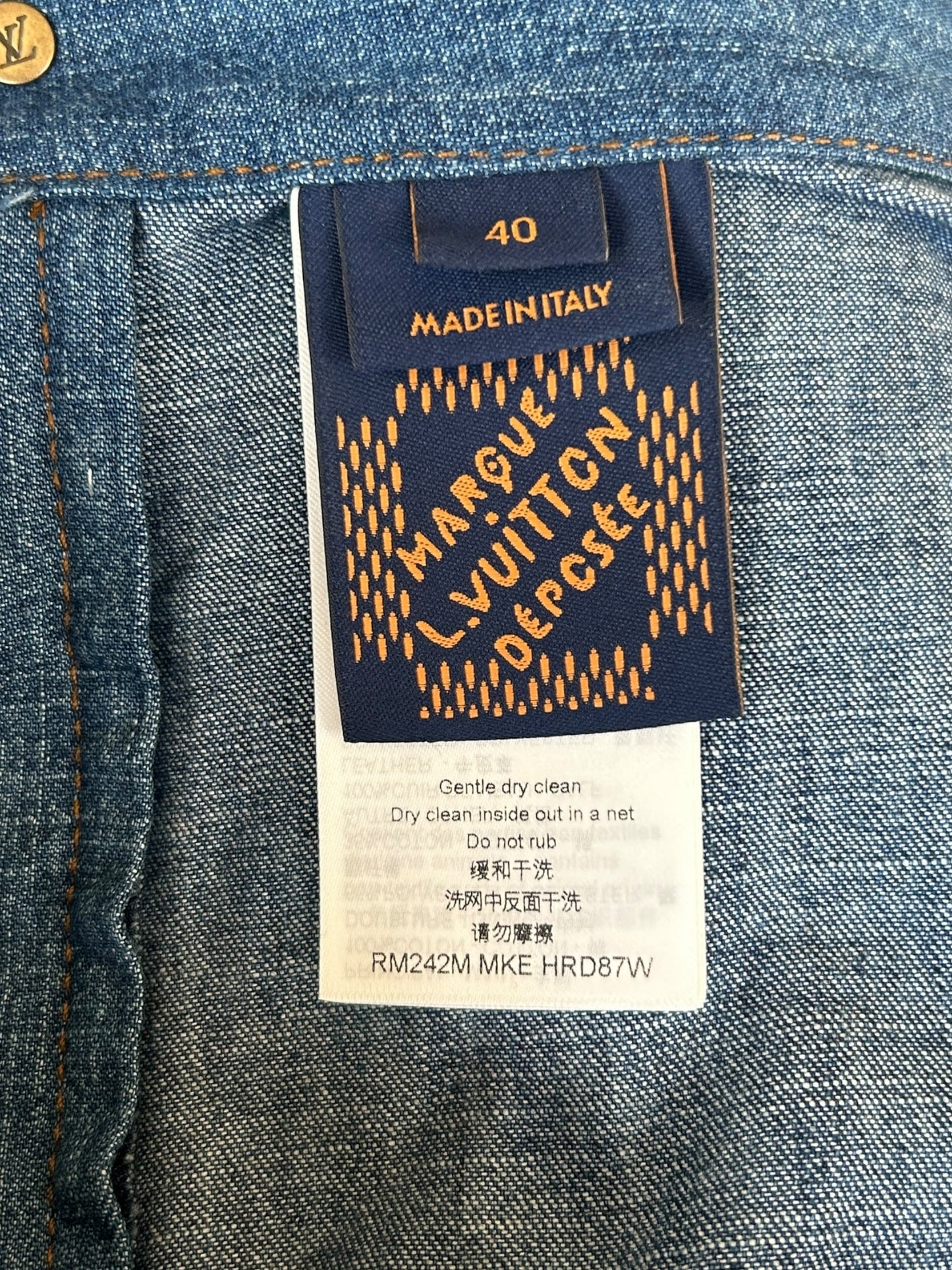 Louis Vuitton Blue & Gold Embroidered Logo Denim Shorts