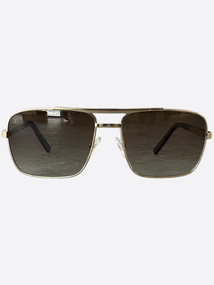 Louis Vuitton Gold Damier Attitude Pilot Sunglasses