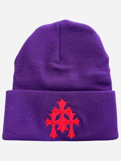 Chrome Hearts Purple & Red Triple Cross Embroidered Beanie