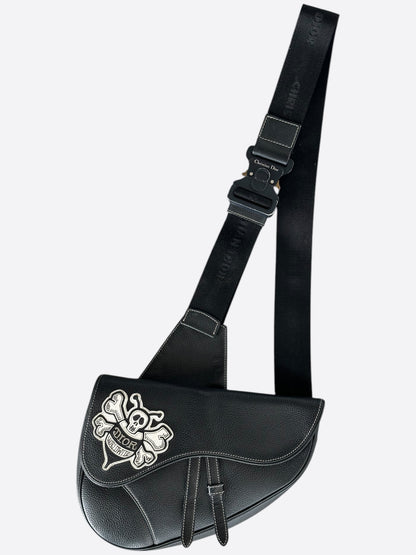 Dior Stussy Black Bee Logo Saddle Bag