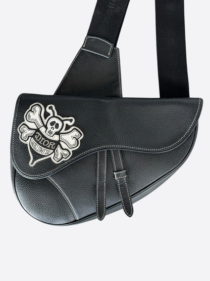 Dior Stussy Black Bee Logo Saddle Bag