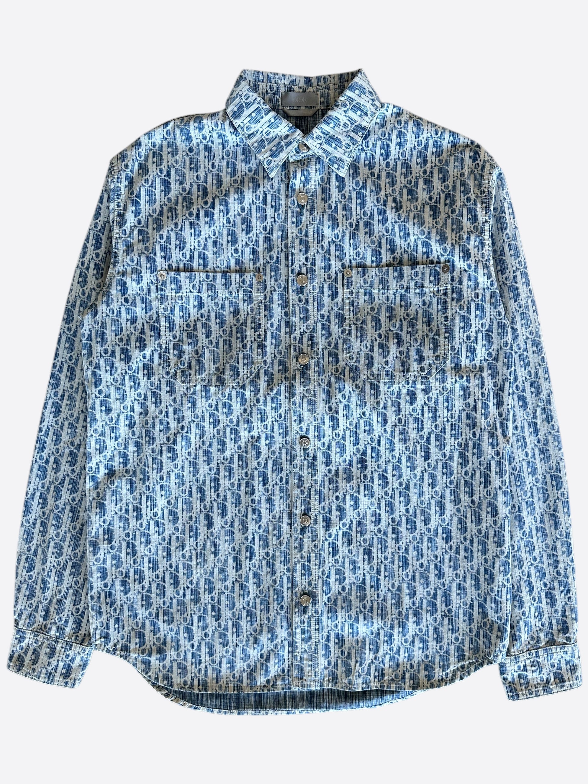 Dior Blue & White Oblique Denim Button Up Shirt – Savonches Dior Blue & White Oblique Denim Button Up Shirt – Savonches