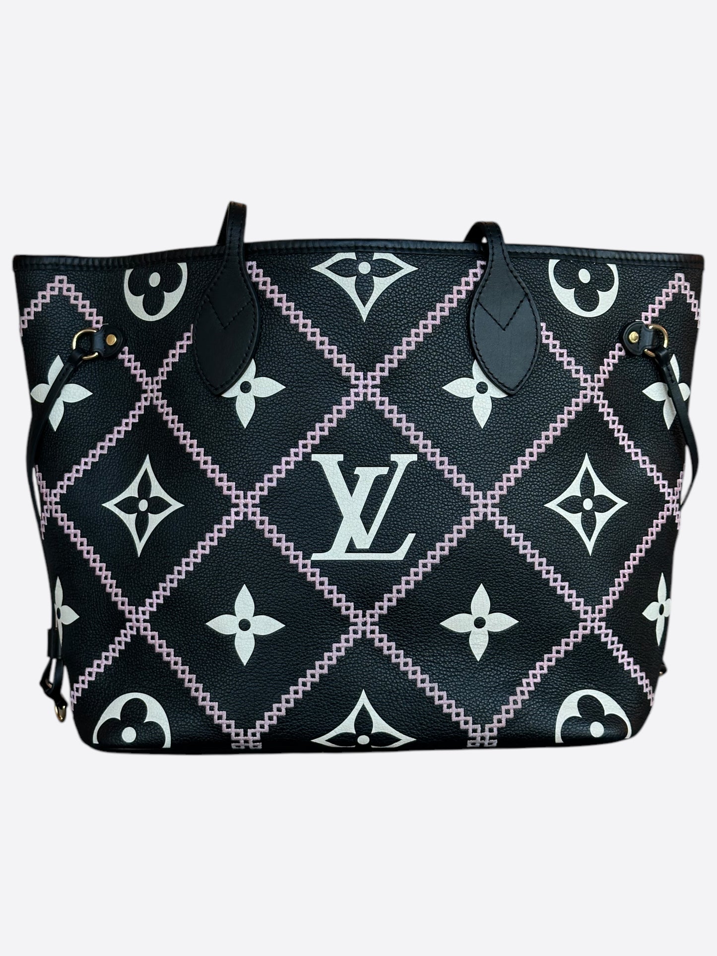 Louis Vuitton Black & White Empreinte Monogram Embroidered Neverfull MM