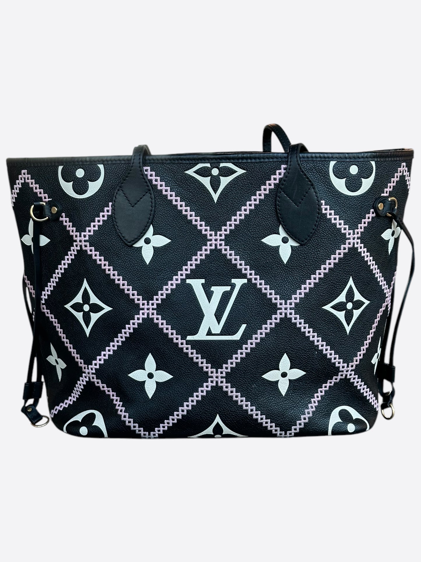 Louis Vuitton Black & White Empreinte Monogram Embroidered Neverfull MM