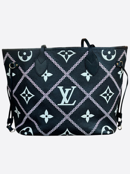 Louis Vuitton Black & White Empreinte Monogram Embroidered Neverfull MM