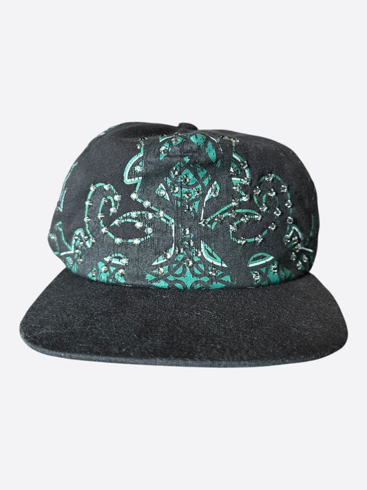 Bossi POTN Vintage Black & Green Paisley Rhinestone Embellished Hat