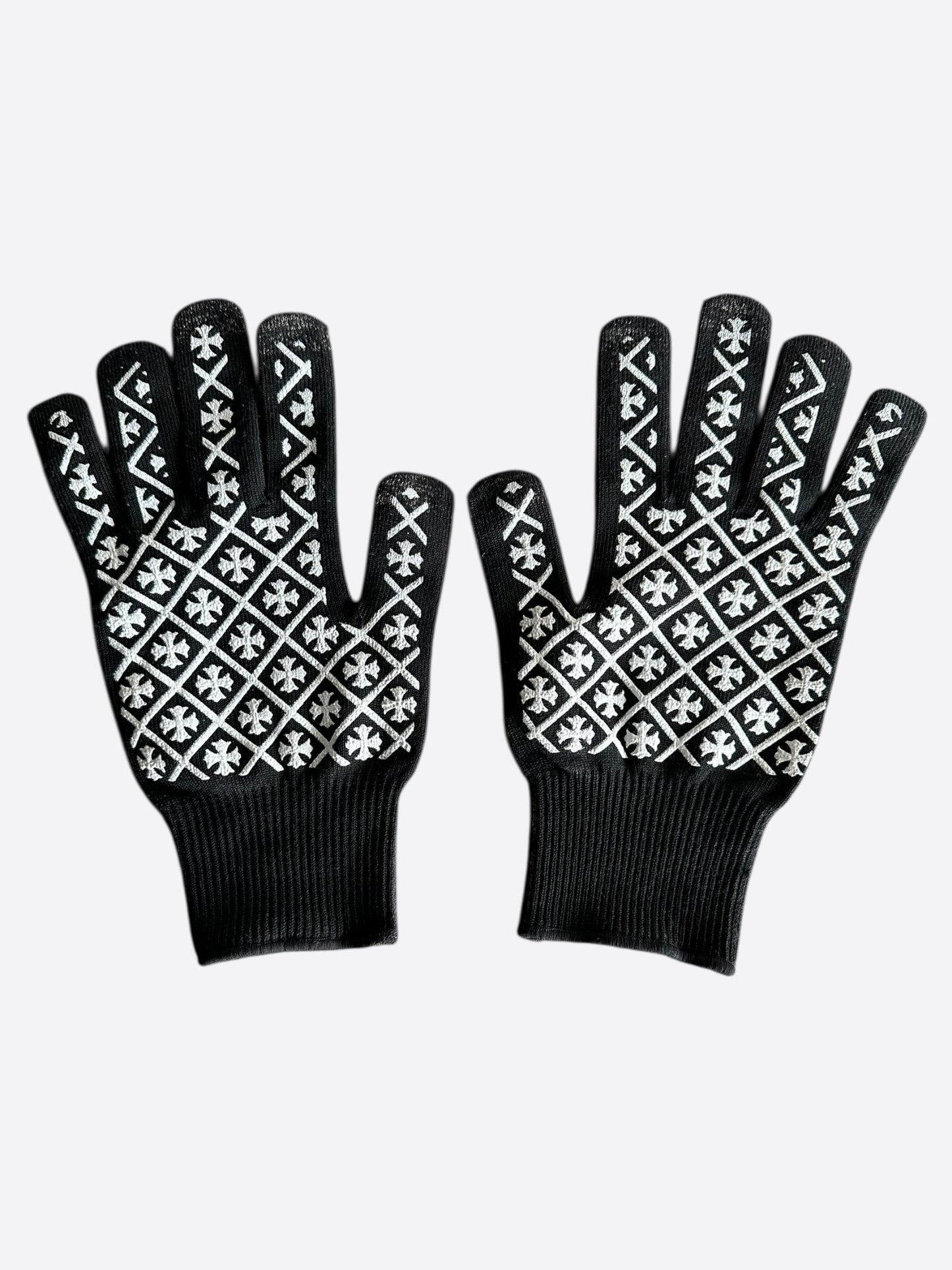Chrome Hearts Black & White Script Cross Logo Gloves