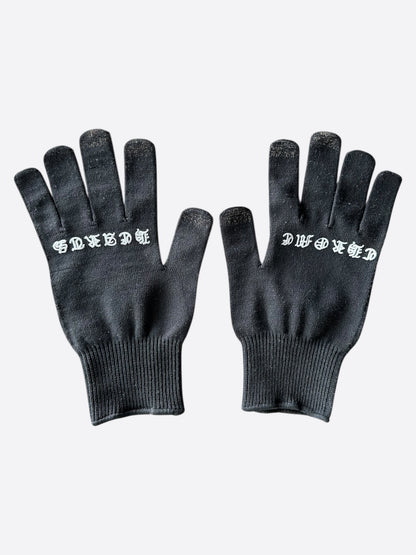 Chrome Hearts Black & White Script Cross Logo Gloves