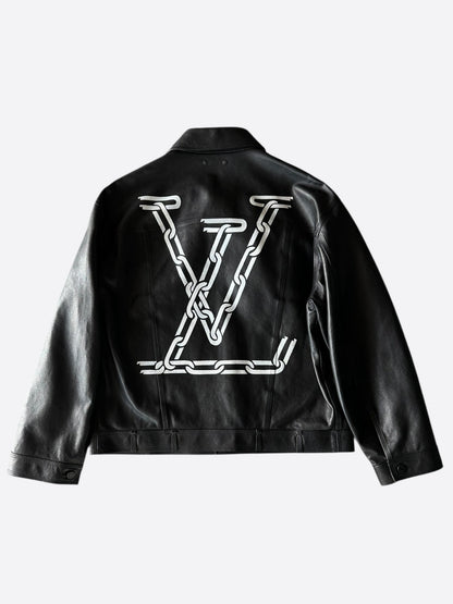 Louis Vuitton Black & White Chain Leather Trucker Jacket