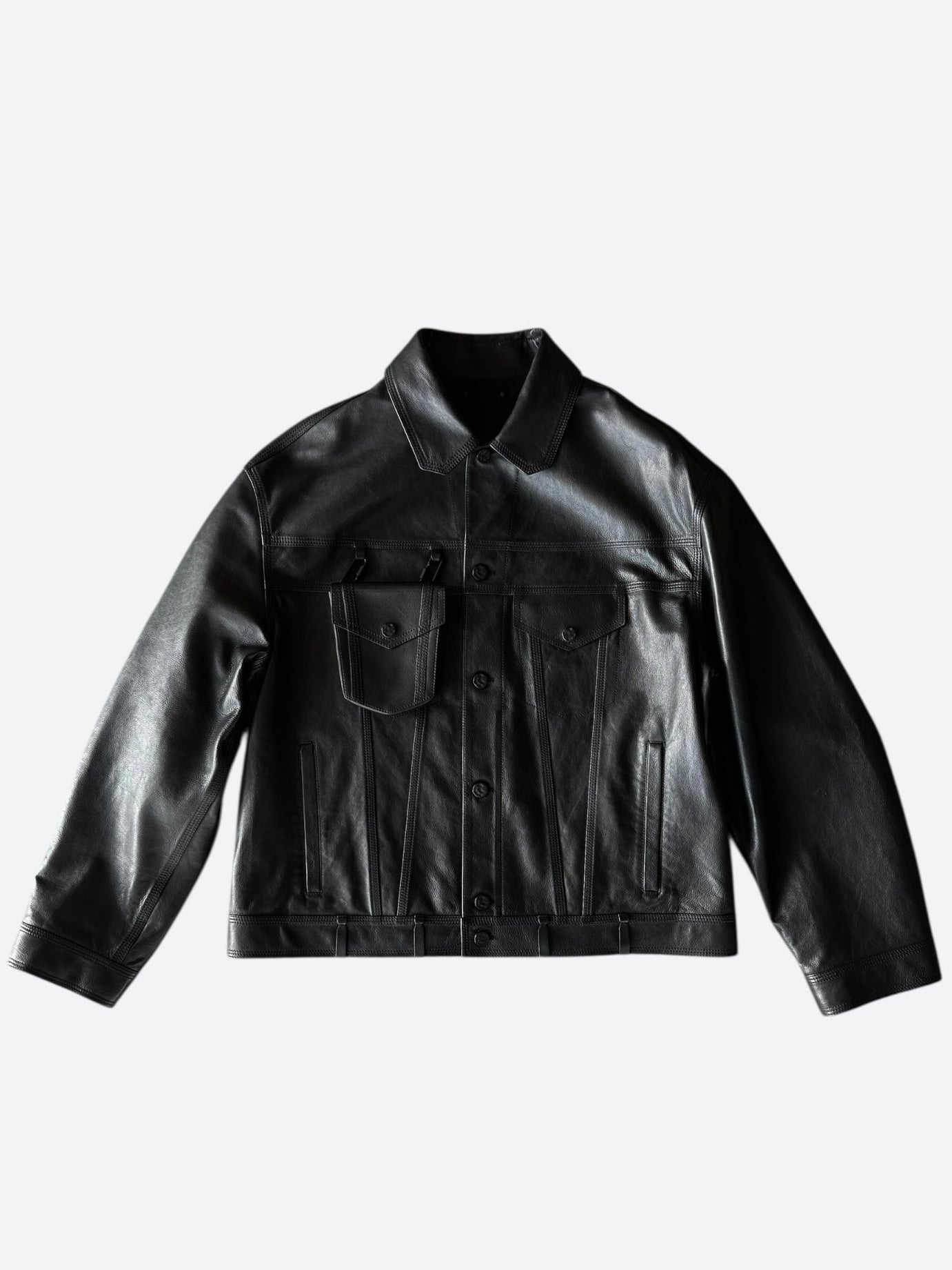 Louis Vuitton Black & White Chain Leather Trucker Jacket