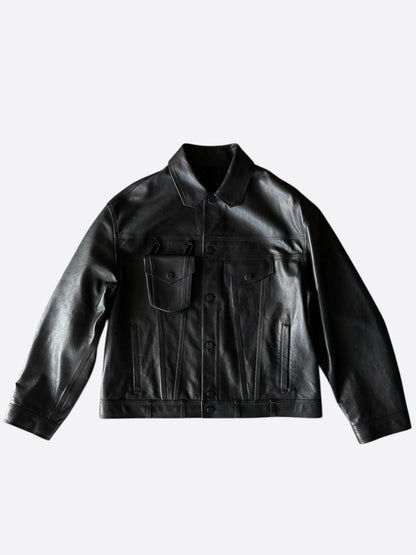 Louis Vuitton Black & White Chain Leather Trucker Jacket
