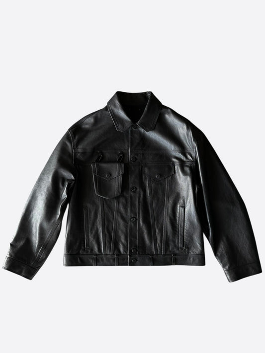 Louis Vuitton Black & White Chain Leather Trucker Jacket