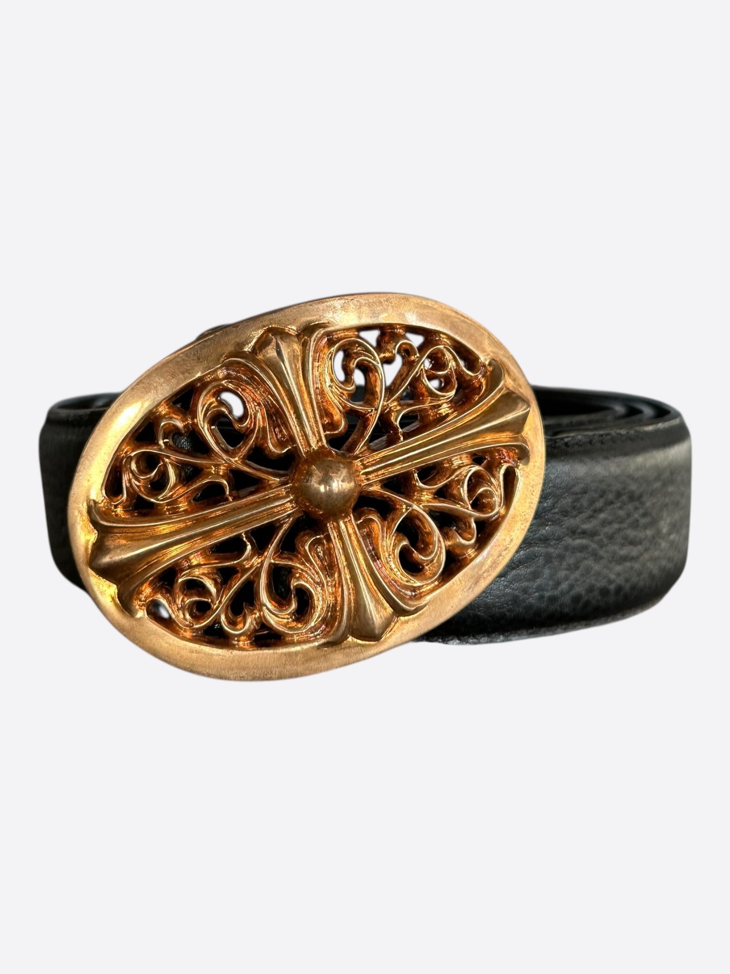 Chrome Hearts Black & Brass Oval Cross Belt