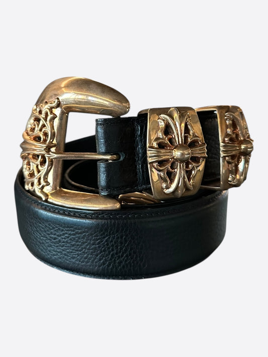 Chrome Hearts Black & Brass 3 Piece Leather Belt