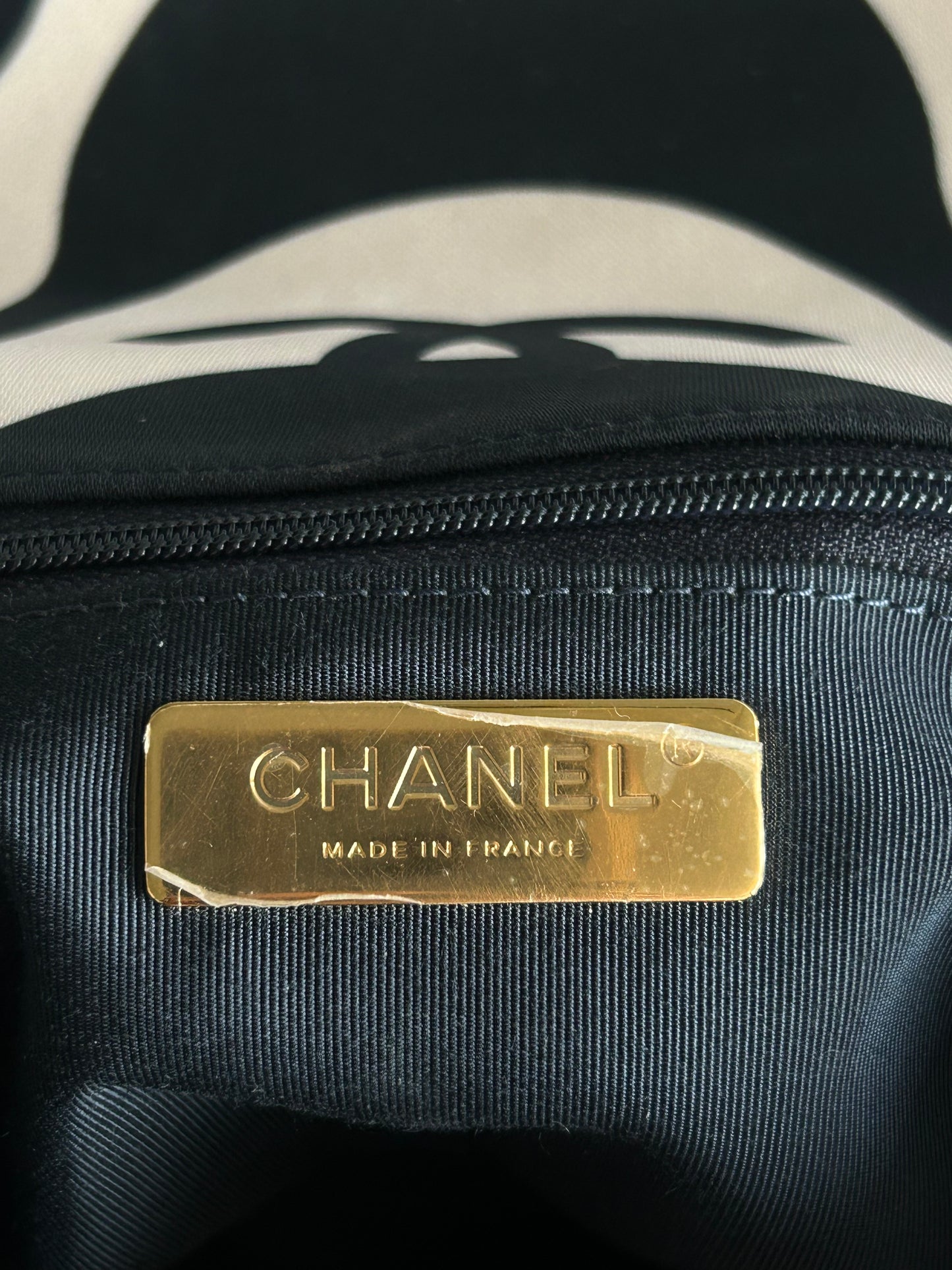 Chanel Black & White CC Fabric Medium Chanel 19 Flap Bag