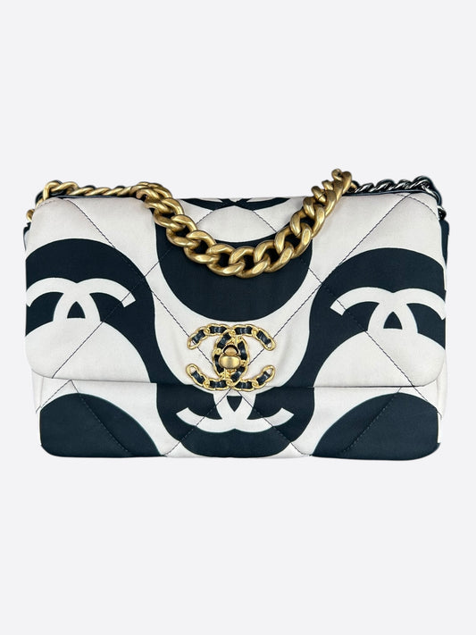 Chanel Black & White CC Fabric Medium Chanel 19 Flap Bag