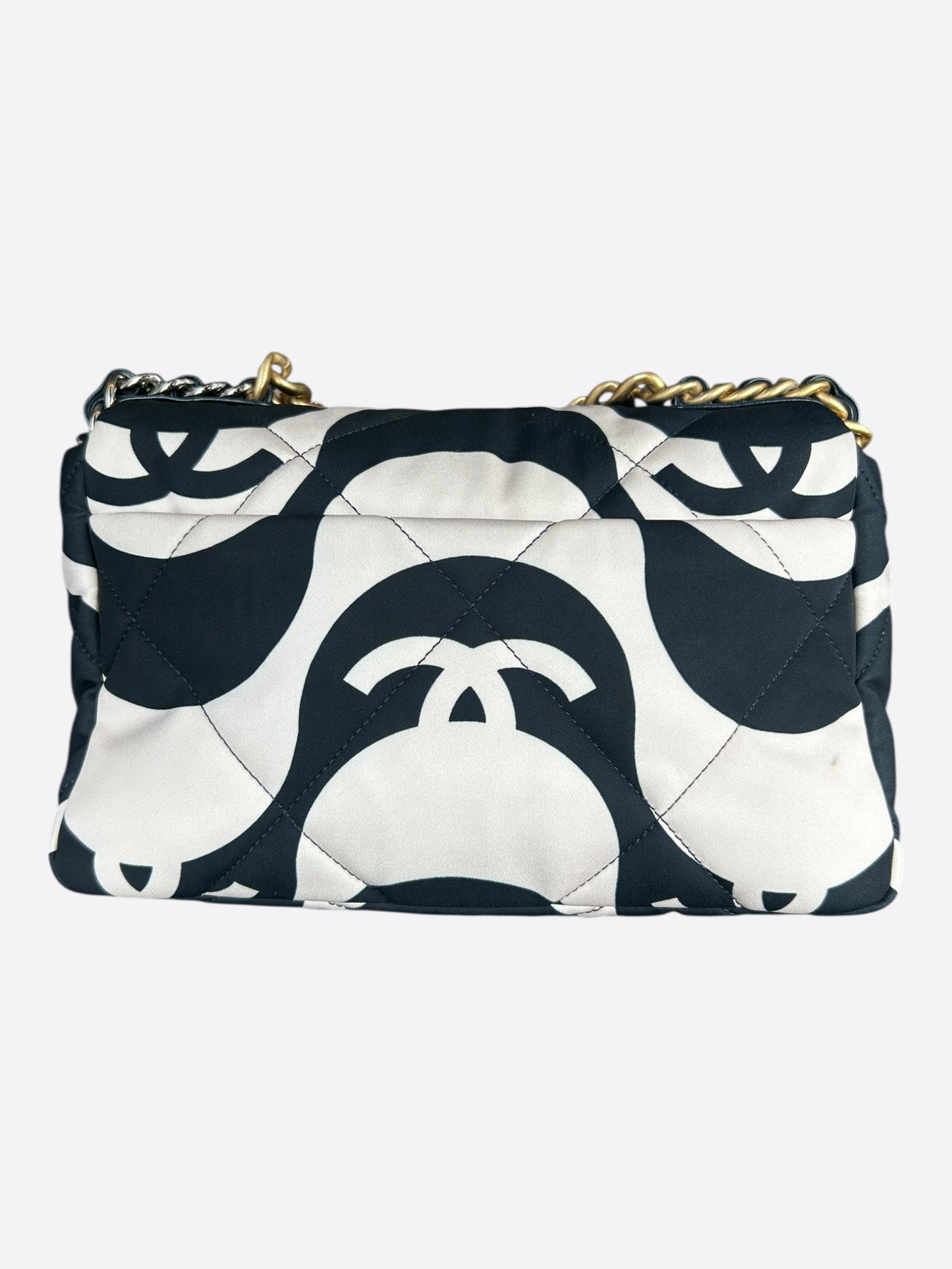 Chanel Black & White CC Fabric Medium Chanel 19 Flap Bag