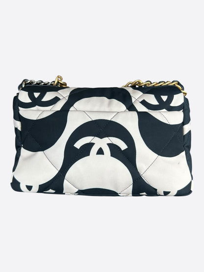 Chanel Black & White CC Fabric Medium Chanel 19 Flap Bag