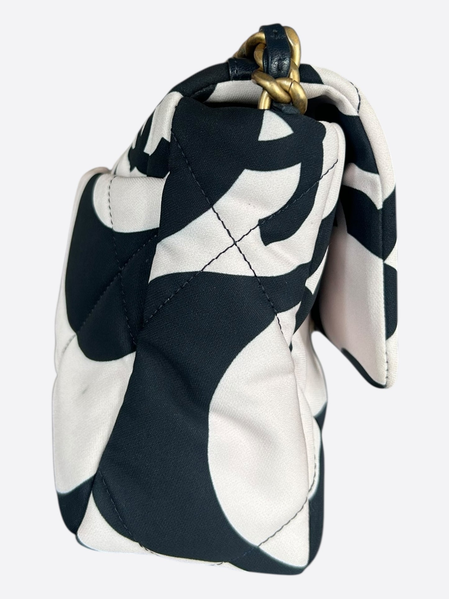 Chanel Black & White CC Fabric Medium Chanel 19 Flap Bag