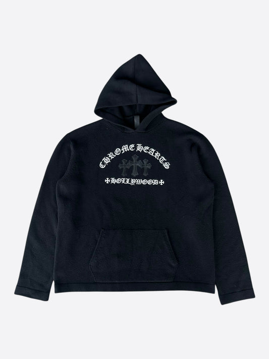 Chrome Hearts Black & White Leather Triple Cross Patch Cashmere Hoodie